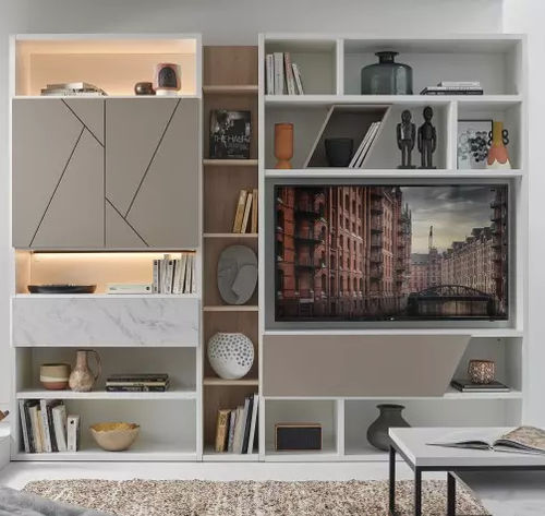 Parete attrezzata TV contemporaneo - OBLIK - Meubles Célio - in melaminico / con ripiani / con vano contenitore