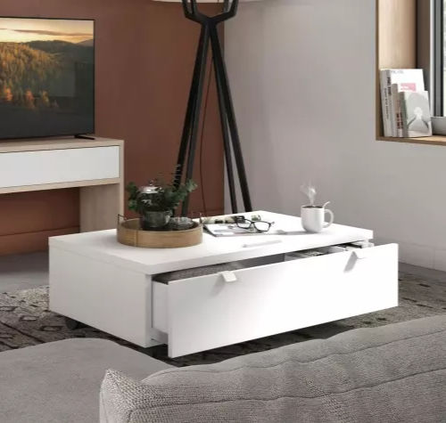 Tavolino basso contemporaneo - SMART - Meubles Célio - in melaminico / con supporto in metallo / rettangolare