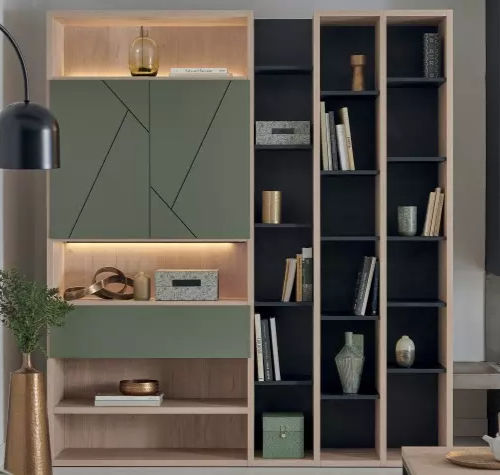 Libreria contemporanea - OBLIK - Meubles Célio - in melaminico / con illuminazione integrata / con contenitore