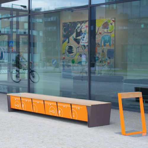 Panca per spazi pubblici contemporanea - EBLOCQ - mmcité street furniture - in legno di latifoglie / in pino / in acacia
