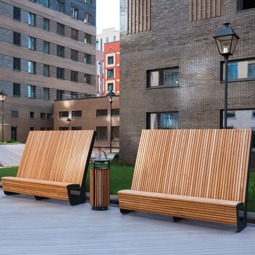 Panca per spazi pubblici contemporanea - LANDSCAPE - mmcité street furniture - in legno / in acciaio galvanizzato / con schienale