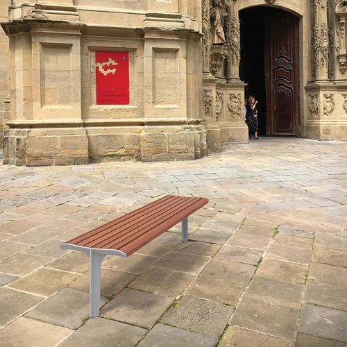 Panca per spazi pubblici contemporanea - EMAU SOLO - mmcité street furniture - in legno di latifoglie / in acacia / in acciaio galvanizzato