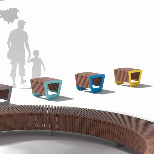 Sgabello contemporaneo - LANDSCAPE COMPACT - mmcité street furniture - in legno / con supporto in acciaio galvanizzato / a slitta