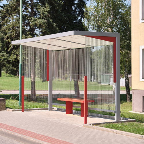 Pensilina per fermata d'autobus in acciaio - NUBO - mmcité street furniture - in vetro / con panchina / USB