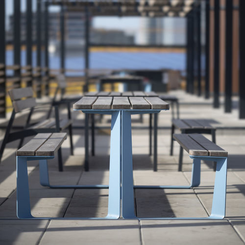 Tavolo da picnic contemporaneo - RAUTSTER - mmcité street furniture - in legno / in acciaio / in HPL