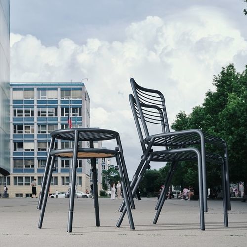 Panca per spazi pubblici contemporanea - FLANEUR - mmcité street furniture - in acciaio / in legno / da esterno