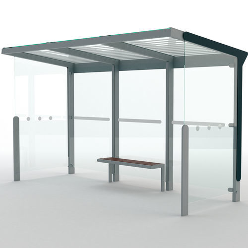 Pensilina per fermata d'autobus in vetro - AUREO - mmcité street furniture - in acciaio galvanizzato / in legno / in policarbonato