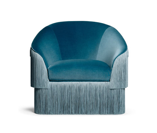 Poltrona contemporanea - Fringes - MUNNA - in tessuto / in legno massiccio / grigia