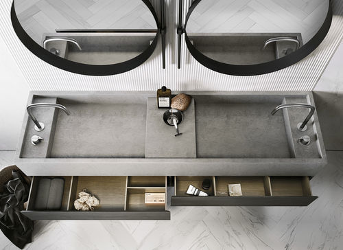 Mobile lavabo doppio - PB 180 - COCOON - sospeso / in legno / in Solid Surface