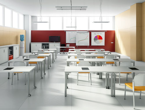 Tavolo per corsi di formazione contemporaneo - MODUL - JG Group - in laminato / rettangolare / con rotelle