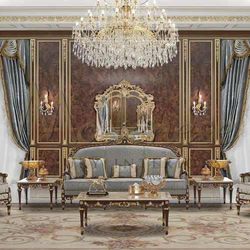 Divano classico - 14464 - Modenese Luxury Interiors - in tessuto / blu / in legno