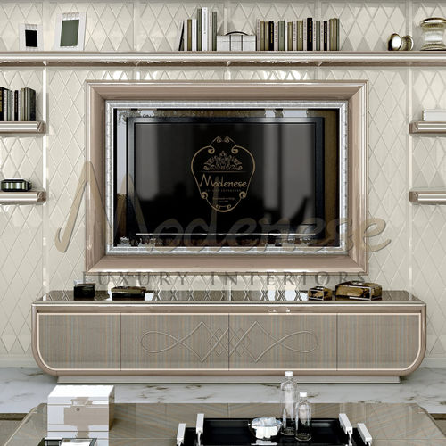 Supporto per TV da terra contemporaneo - 20145 - Modenese Luxury Interiors - 4 porte / in legno laccato brillante / in faggio