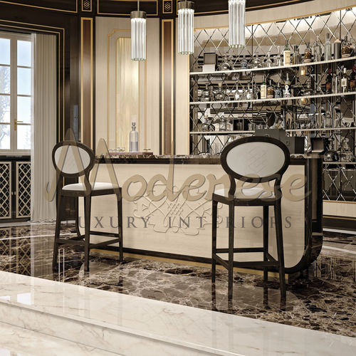 Sgabello da bar contemporaneo - 20150 - Modenese Luxury Interiors - in pelle / con supporto in faggio / con 4 gambe