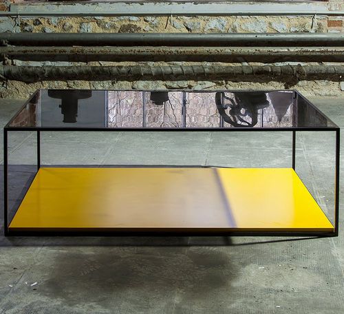 Tavolino basso contemporaneo - KARUSA - Duvivier - in vetro / in rovere / in acciaio
