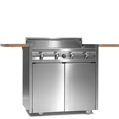 Barbecue a gas - GREEN 90 - STEEL - con rotelle / in acciaio inossidabile / in teak