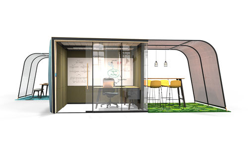 Ufficio POD con illuminazione LED integrata - CAMPERS&DENS - Orange Box - con presa di corrente integrata / in vetro / in tessuto