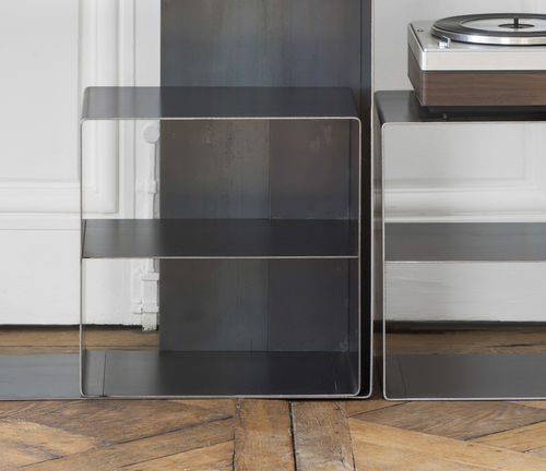 Comodino design industriale - QUATTRO : 4  - VIDAME EDITIONS - in acciaio / in legno lucido / rettangolare