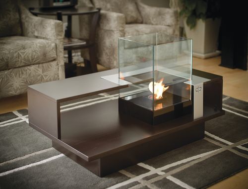 Tavolino basso contemporaneo - LEVEL COMPACT - Develpro Inc. - in vetro temprato / con bruciatore a biotenaolo / con braciere