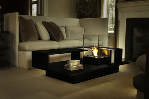 Tavolino basso contemporaneo - LEVEL - Develpro Inc. - in vetro temprato / rettangolare / con bruciatore a biotenaolo