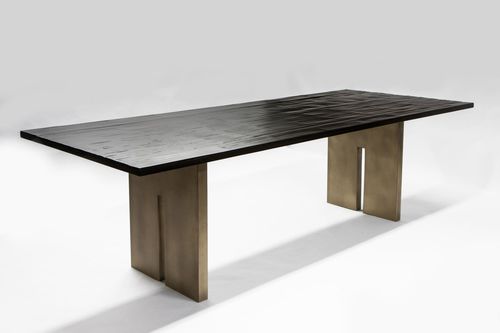 Tavolo da pranzo contemporaneo - SALOME - Aguirre Design - in bambù / con supporto in ottone / rettangolare