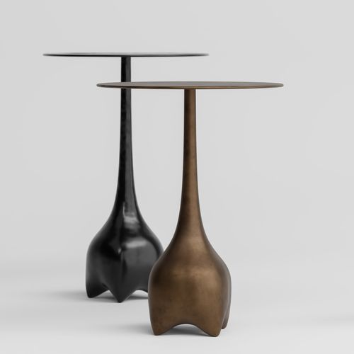 Tavolo d'appoggio contemporaneo - MALAGANA - Aguirre Design - in bronzo / con supporto in bronzo / rotondo