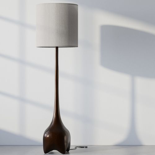 Lampada da terra - MALAGANA - Aguirre Design - in bronzo / in lino / contemporanea