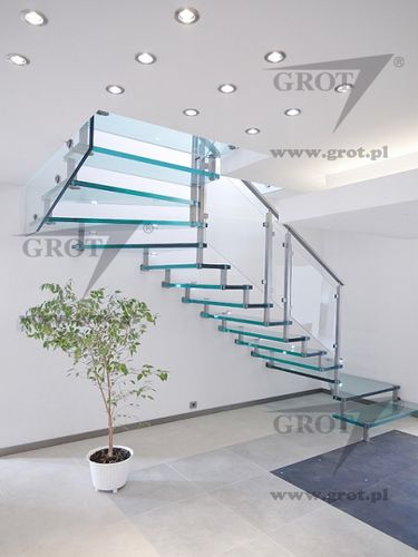 Scala a U - LIDIA 1  - GROT - con gradini in vetro / con struttura in acciaio / contemporanea