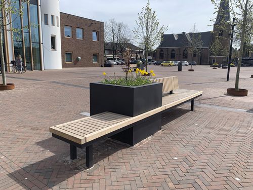 Fioriera in legno - PUTTEN - ANAE street furniture - in acciaio con rivestimento a polvere / rettangolare / con panchina integrata