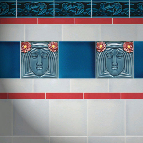 Piastrella in maiolica - F 5 V1  - GOLEM Baukeramik - lucida / con motivo stampato / da interno