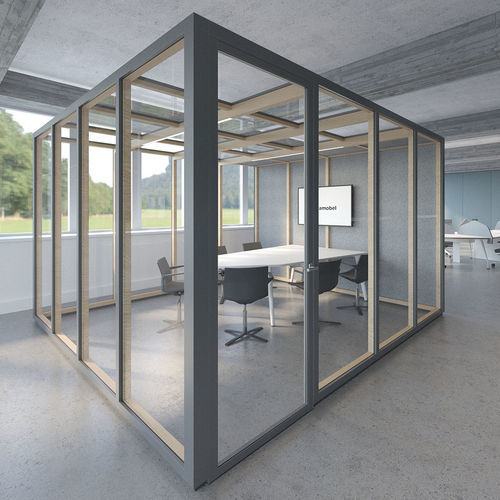 Isola di privacy per ufficio vetrata - EVA ROOM - Dynamobel - modulare / con porta vetrata / per riunioni
