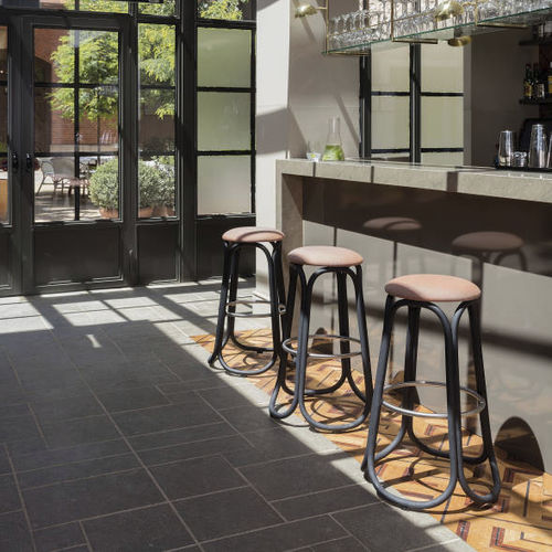 Sgabello da bar contemporaneo - GRES - expormim - in pelle / in tessuto / con supporto in rattan