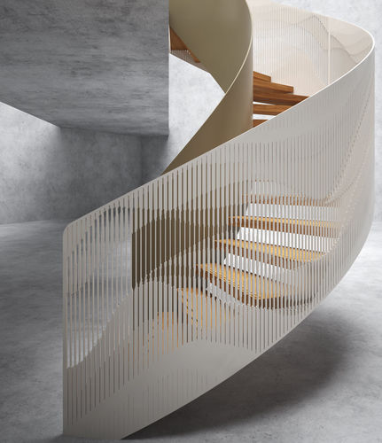 Scala di gamma superiore - MOIRE - EeStairs - curva / con gradini in legno / con struttura in acciaio