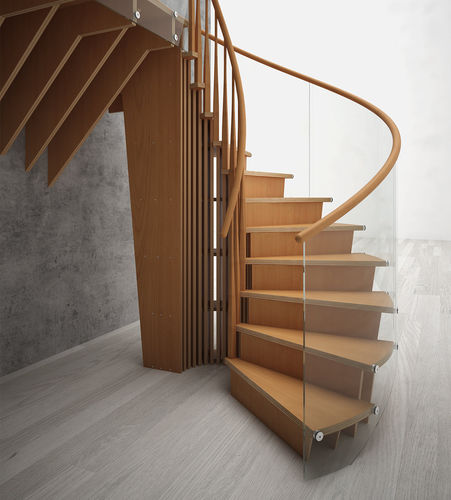 Scala di gamma superiore - RADIAL - EeStairs - a U / con gradini in legno / con struttura in legno