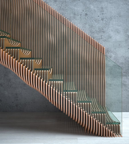 Scala di gamma superiore - SLICE - EeStairs - dritta / con gradini in legno / con struttura in legno