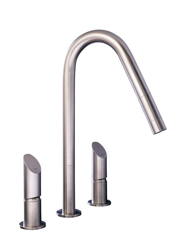 Miscelatore doppio comando da appoggio - T45 E - MGS Progetti - in acciaio inossidabile / da cucina / 3 fori