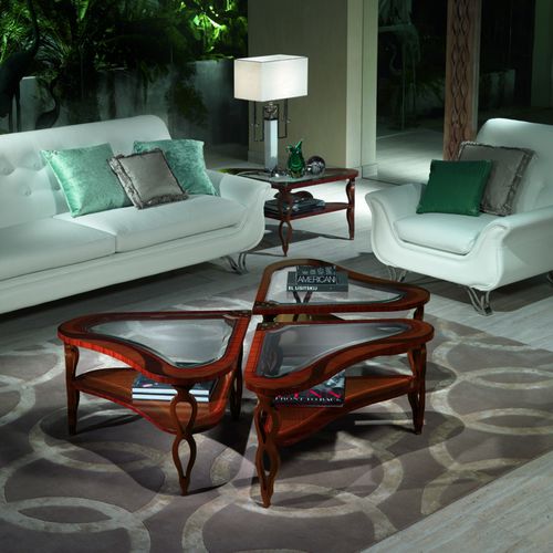 Tavolino basso classico - 2 TL38+2 TL39 QUADRIFOGLIO - CARPANELLI - in vetro / in rovere / in legno di rosa