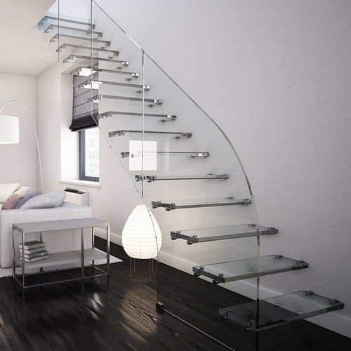 Scala dritta - New Living srl - con gradini in vetro / contemporanea / sospesa
