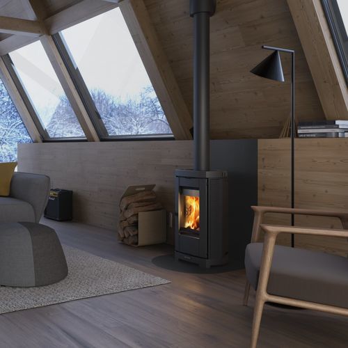Stufa a legna - EMI LEAN - La Nordica-Extraflame - 5 kW...10 kW / multicombustibile / da appoggio