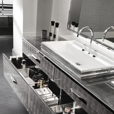 Lavabo da appoggio - ZURIGO 81 - Milldue - in marmo / in acciaio lucido / rettangolare
