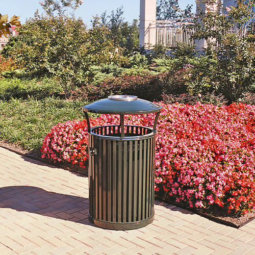 Portarifiuti pubblico - A-36 - Victor Stanley - in acciaio / con portacenere integrato / con coperchio