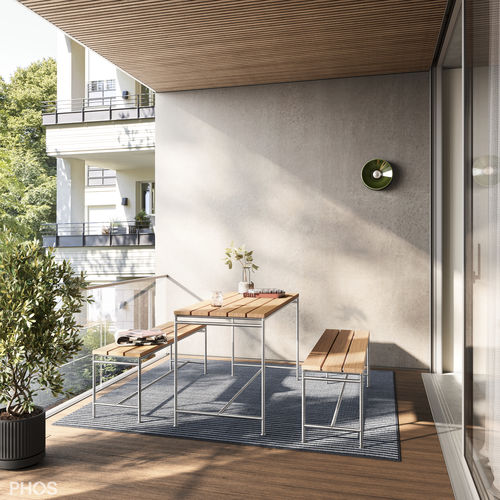 Set tavolo e panca contemporaneo - Outdoor Garnituren - PHOS Design GmbH - in teak / in acciaio inossidabile / da giardino