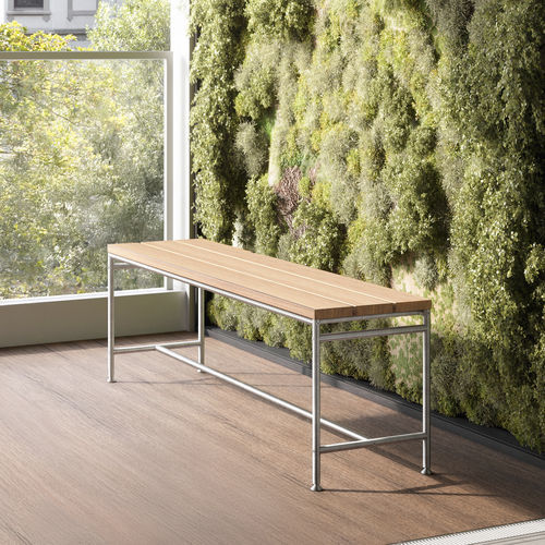 Panca design minimalista - Outdoor Sitzbänke - PHOS Design GmbH - in acciaio inossidabile / in teak / senza schienale