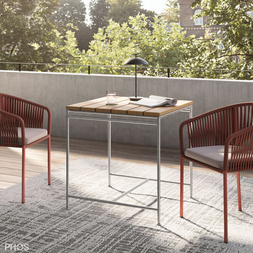 Tavolo design minimalista - Outdoor Beistelltisch - PHOS Design GmbH - in teak / con supporto in acciaio inossidabile / quadrato