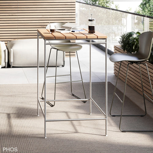 Tavolo alto design minimalista - Outdoor Stehtische - PHOS Design GmbH - in teak / in acciaio inossidabile / con supporto in acciaio inossidabile laccato