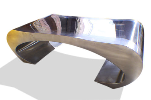 Tavolino basso design originale - WAIST - ICI ET LA - in acciaio inossidabile lucido / con supporto in acciaio inossidabile lucido / rettangolare