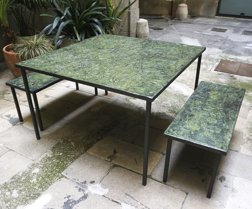 Set tavolo e panca contemporaneo - EMPREINTES - ICI ET LA - in calcestruzzo fibrorinfrozato / in acciaio verniciato / su misura
