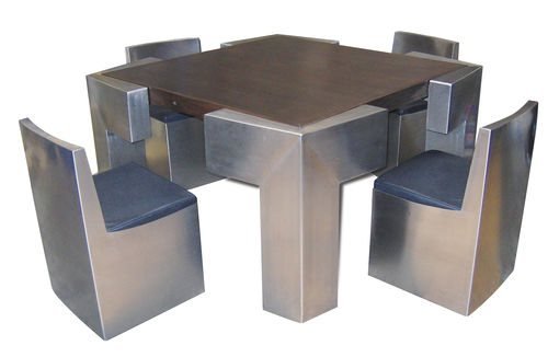 Set tavolo e sedia design originale - BIG CONNECT_WENGUÉ - ICI ET LA - per interni / in legno / in acciaio inossidabile