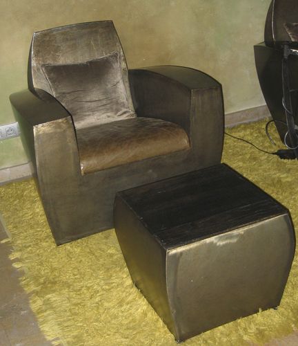 Poltrona contemporanea - EASY TWO_AGED - ICI ET LA - in pelle / in acciaio / fatta a mano