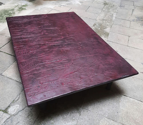 Tavolino basso contemporaneo - EMPREINTES 22 - ICI ET LA - in calcestruzzo fibrorinfrozato / con supporto in acciaio / rettangolare