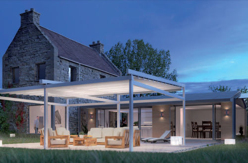 Pergola addossata - SOLID  - Selt Sun Protection Systems - autoportante / in alluminio / con copertura scorrevole in tela PVC